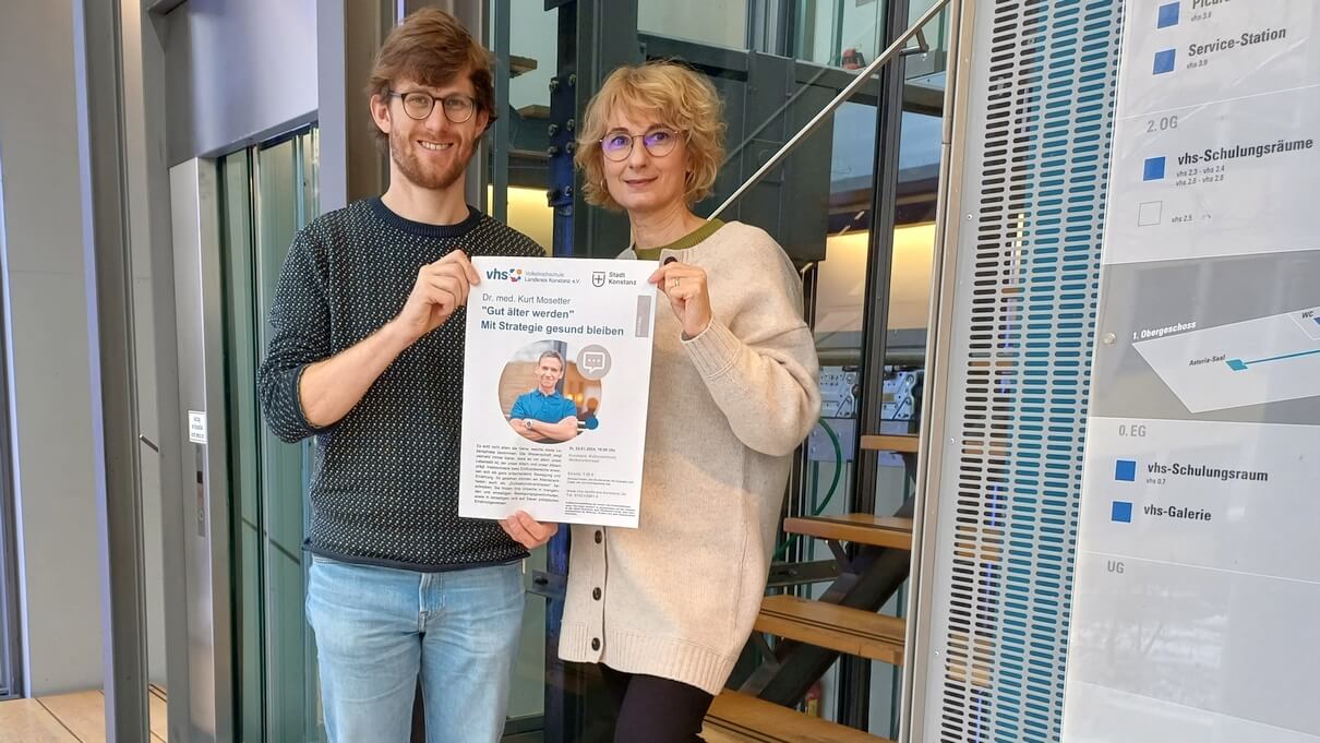 Stefan Kühnle (vhs), Petra Böhrer (Altenhilfe) am 11. Januar 2024 © Harald Borges